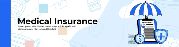 Медицинская Страховка Web Banner Design Health Insurance Board Umbrella Coins — стоковый вектор