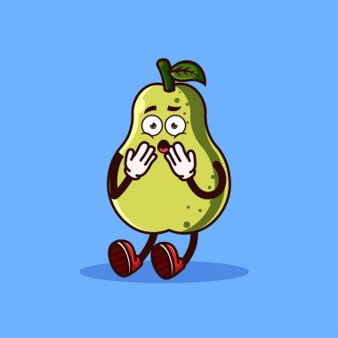 Tatlı Guava meyvesi karakteri şok oldu. Meyve karakter ikonu kavramı izole edildi. Emoji Çıkartması. düz çizgi film biçimi Vektörü