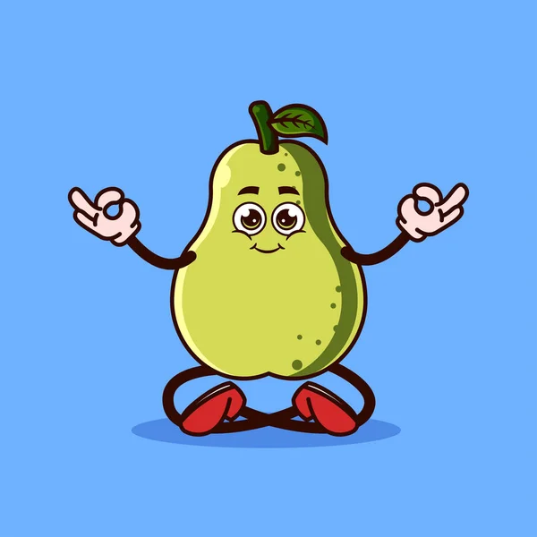 Aranyos Guava Gyümölcs Karakter Meditáció Gyümölcs Karakter Ikon Koncepció Elszigetelt — Stock Vector