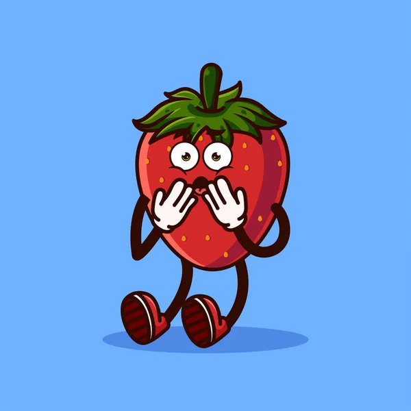 Cute Strawberry Fruit Character Shocked Fruit Character Icon Concept Isolated — Stock Vector