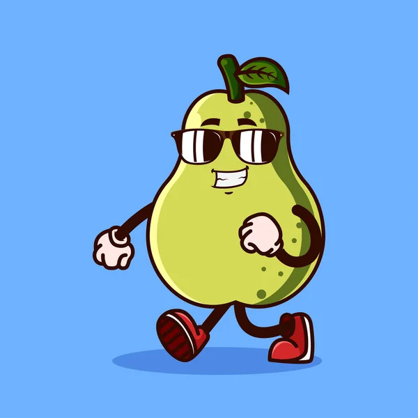 Carino Personaggio Guava Frutta Camminando Con Occhiali Vista Concetto Icona — Vettoriale Stock