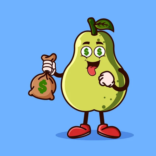 Roztomilý Guava Ovoce Charakter Očima Peněz Držení Tašky Peníze Ovocný — Stockový vektor