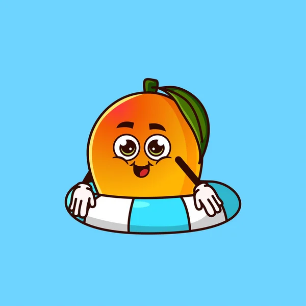 Cute Mango Fruit Character Swim Ring Float Fruit Summer Icon — Stock Vector