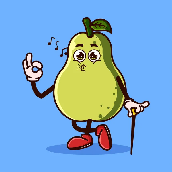 Roztomilý Guava Ovoce Charakter Pořádku Gesto Píšťalka Ovocný Znak Ikony — Stockový vektor