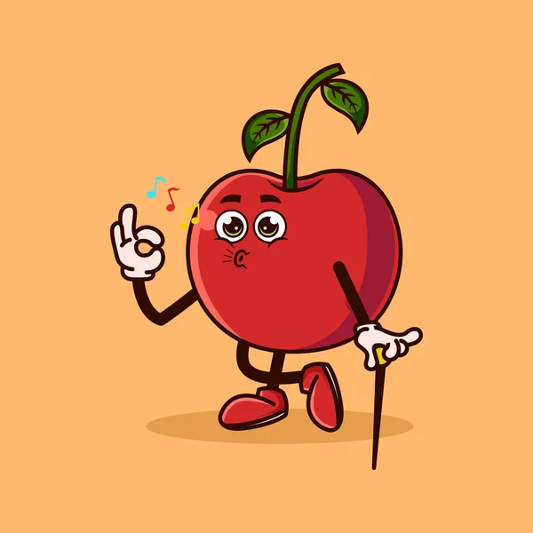 Cute Cherry Fruit Character Okay Gesture Whistle Fruit Character Icon — Stock Vector