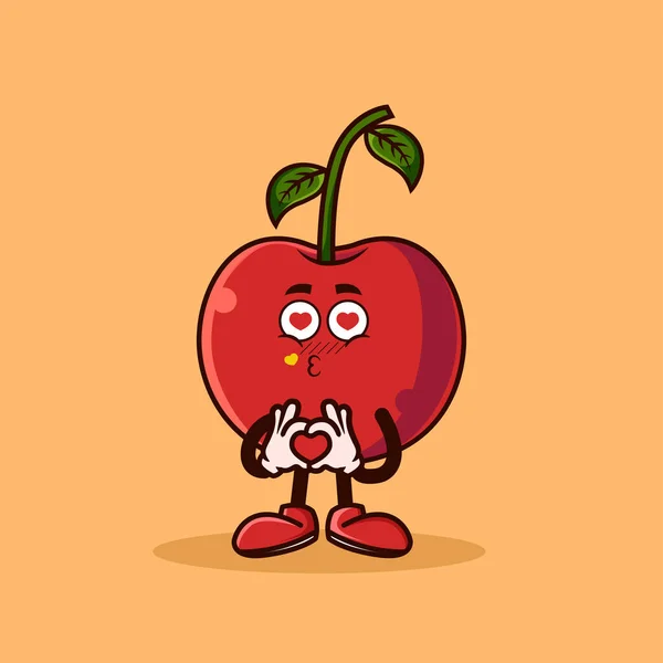 Aranyos Cseresznye Gyümölcs Karakter Szeretettel Emote Gyümölcs Karakter Ikon Koncepció — Stock Vector