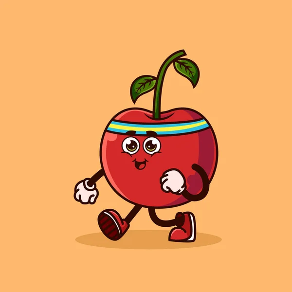 Cuki Cseresznye Gyümölcs Karakter Kocogás Gyümölcs Karakter Ikon Koncepció Elszigetelt — Stock Vector