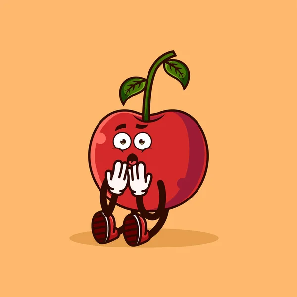 Aranyos Cseresznye Gyümölcs Karakter Megdöbbent Gyümölcs Karakter Ikon Koncepció Elszigetelt — Stock Vector