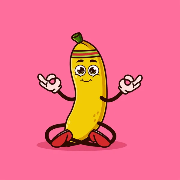 Niedliche Bananenfrucht Charakter Meditation Fruchtcharakter Icon Konzept Isoliert Emoji Sticker — Stockvektor