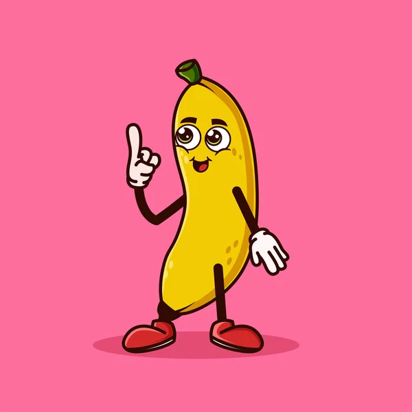 Bonito Personagem Fruta Banana Com Rosto Feliz Gesto Apontando Para —  Vetores de Stock