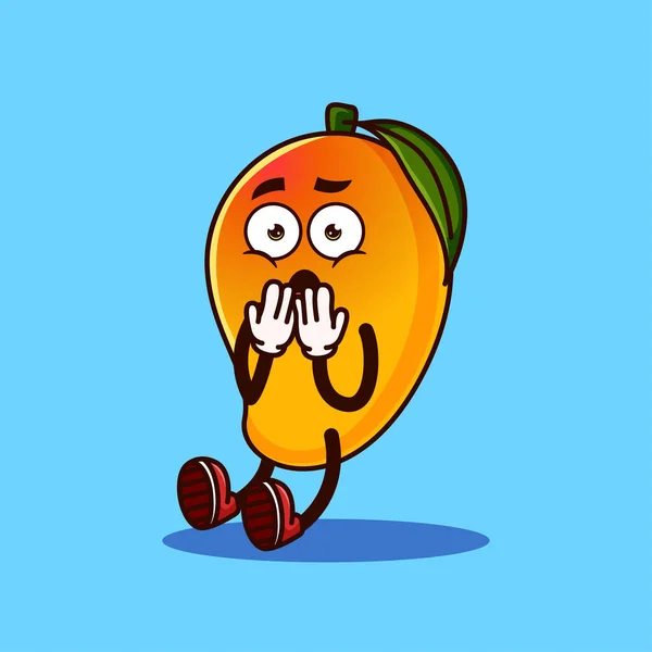 Aranyos Mangó Gyümölcs Karakter Megdöbbent Gyümölcs Karakter Ikon Koncepció Elszigetelt — Stock Vector