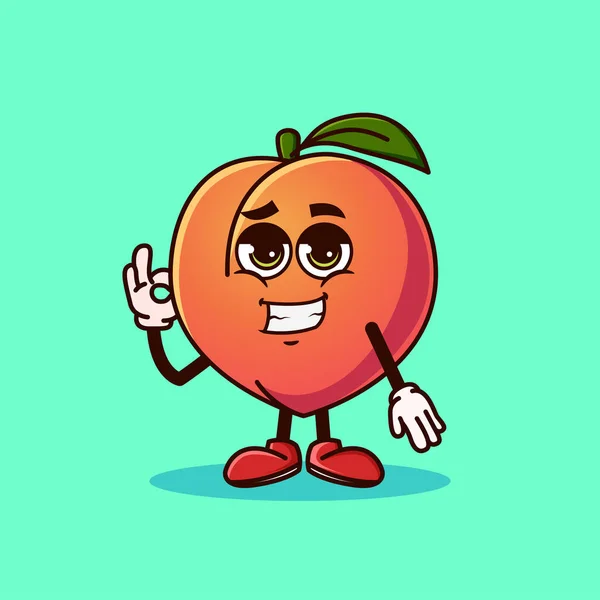 Aranyos Barack Gyümölcs Karakter Hűvös Emoji Mutatják Gesztus Gyümölcs Karakter — Stock Vector