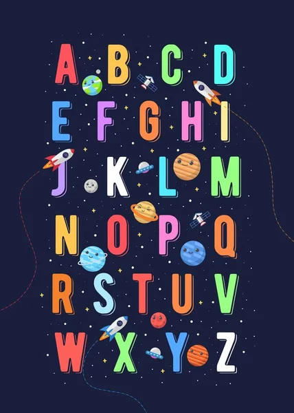 Πολύχρωμο Αλφάβητο Διανυσματικές Απεικονίσεις Χώρου Μεμονωμένα Κεφαλαία Γράμματα Διαστημικό Θέμα — Διανυσματικό Αρχείο