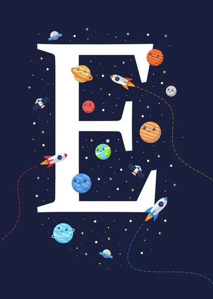 Der Buchstabe Mit Dem Thema Weltraum Für Kinder Buchstabengrafik Vektorillustration — Stockvektor