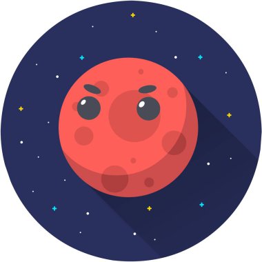 Mars Gezegen Vektör Simgesi İllüstrasyonu. Gezegen simgesi, düz vektör grafik çizimi koyu uzay arkaplanı. Web iniş sayfası, pankart, etiket, arkaplan için uygun düz çizgi film biçimi.
