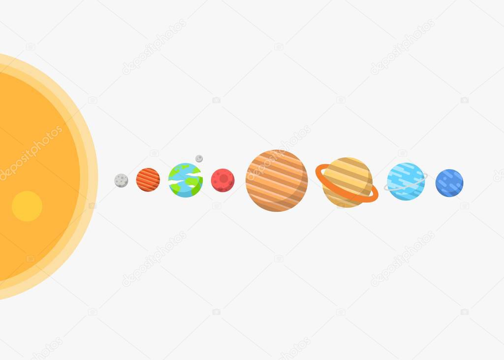 Solar System Poster Design. solar system design on white background, minimalist cartoon style vector. kids poster, wall art ready for print.