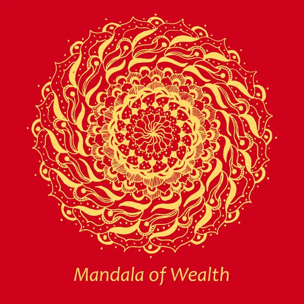 Zenginliğin Mandala 'sı. Kızıl Arkaplanda Sarı Etnik Mandala. Stok İzole Resimleri