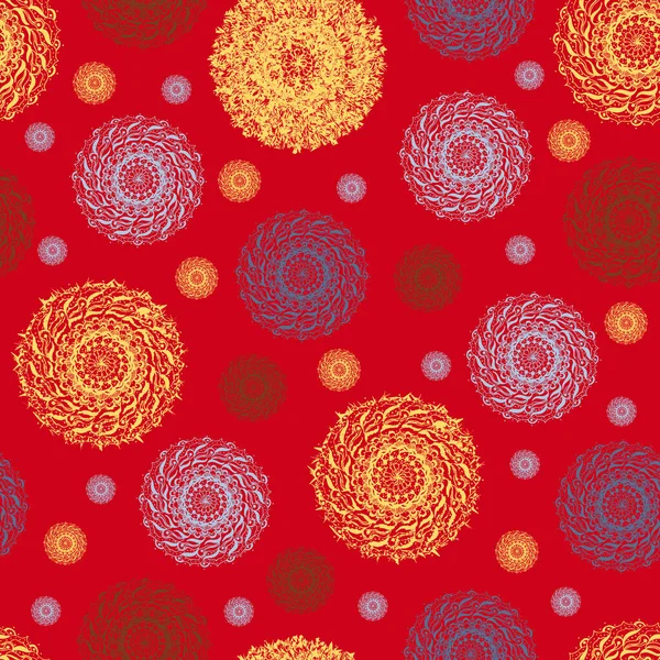 Kusursuz desen. Mandalas. Kırmızı ve Sarı.