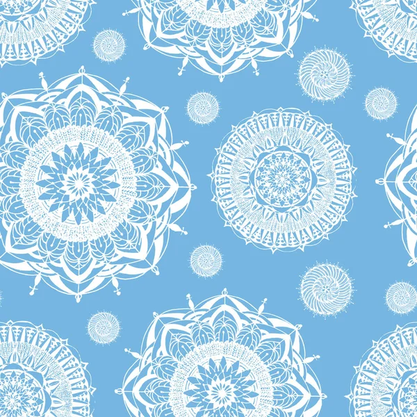 Kusursuz desen. Kar taneleri. Mandalas. Mavi ve Beyaz.