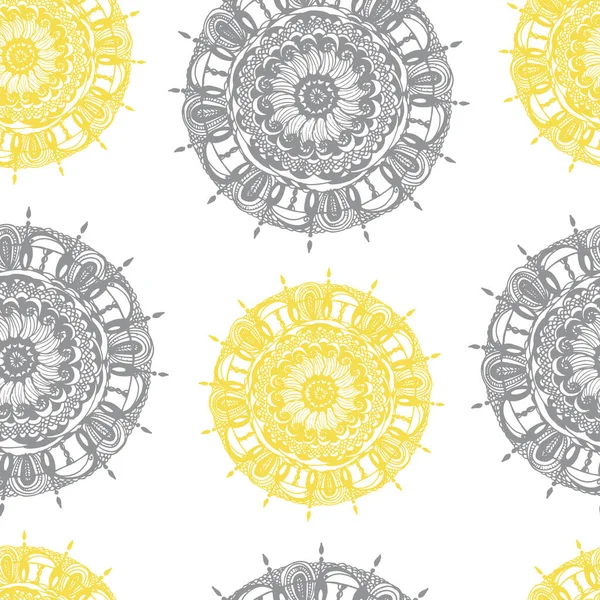 Mandalas-Coins in the Colors of 2021. Yellow and Gray on a White background. Stylish Stock illustration. For interior Decoration, Paper, Print