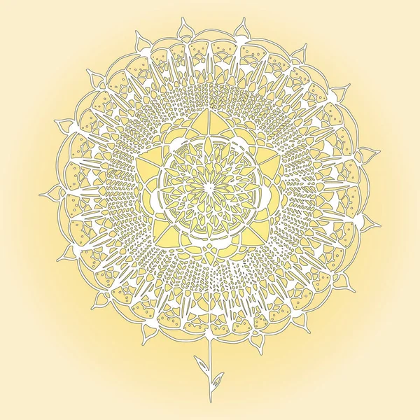 Altın bir arka planda Ayçiçeği-Mandala. Etnik Stok çizimi. İç dekorasyon ve kartlar için. Ruhanilik. Doğa