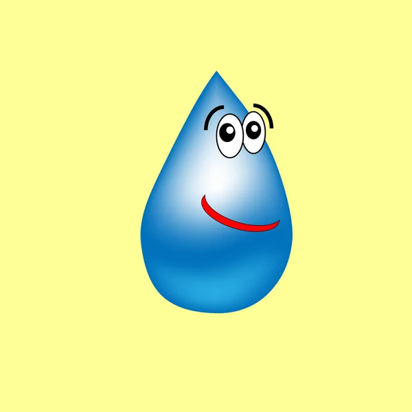 Lindo dibujo animado azul gota sobre el fondo amarillo — Vector de stock