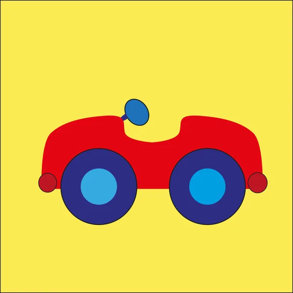 Sarı zemin üzerine kırmızı çizgi film araba 