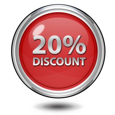 % 20'si dairesel simgesi beyaz arka plan üzerinde indirim