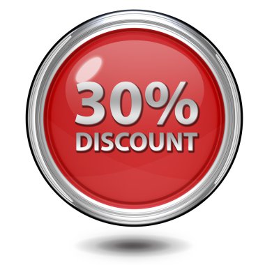 % 30'u dairesel simgesi beyaz arka plan üzerinde indirim