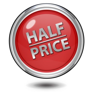 Beyaz arka plan üzerinde yarı fiyatına dairesel simgesi