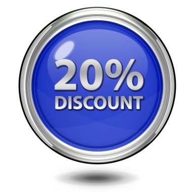 % 20'si dairesel simgesi beyaz arka plan üzerinde indirim