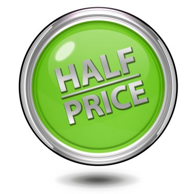 Beyaz arka plan üzerinde yarı fiyatına dairesel simgesi