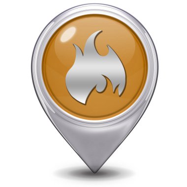 İşaretçi simgesi beyaz arka plan üzerinde ateş