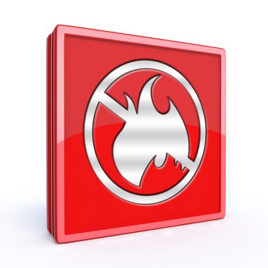 Yangın yasak kare simgesi beyaz arka plan üzerinde