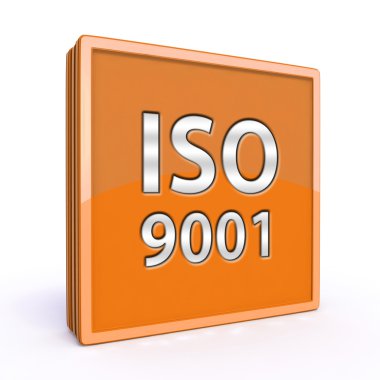 Beyaz arka plan üzerinde ISO 9001 kare simgesi