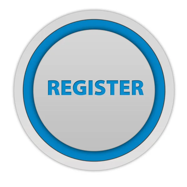 Круглая кнопка регистрации на белом фоне — стоковое фото