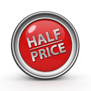 Beyaz arka plan üzerinde yarı fiyatına dairesel simgesi