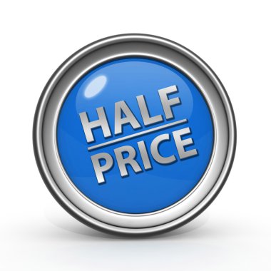 Beyaz arka plan üzerinde yarı fiyatına dairesel simgesi