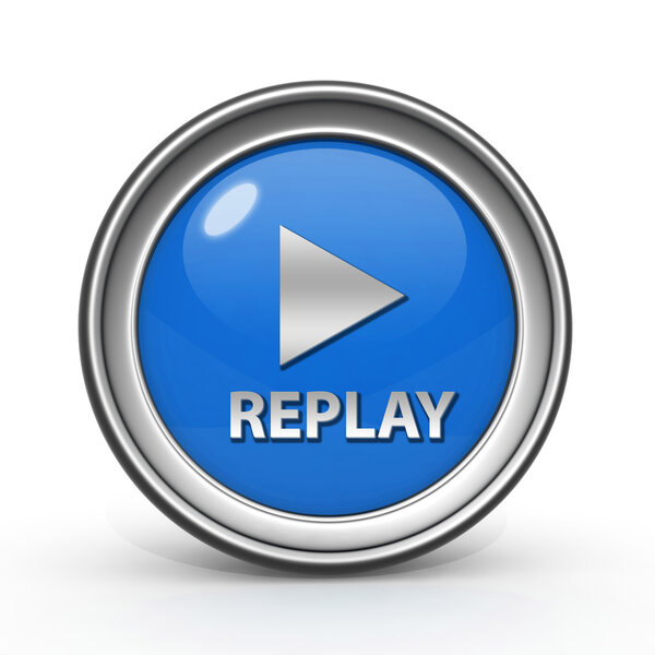Replay circular icon on white background