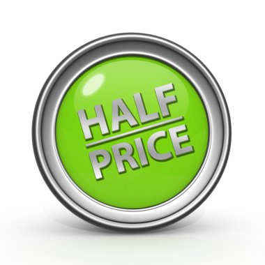 Beyaz arka plan üzerinde yarı fiyatına dairesel simgesi