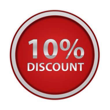 % 10'unu dairesel simgesi beyaz arka plan üzerinde indirim