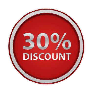 % 30'u dairesel simgesi beyaz arka plan üzerinde indirim