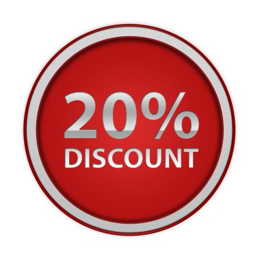 % 20'si dairesel simgesi beyaz arka plan üzerinde indirim