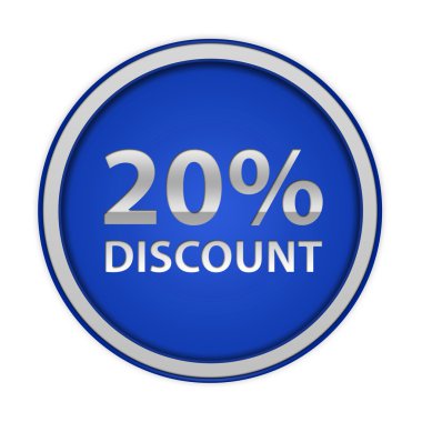 % 20'si dairesel simgesi beyaz arka plan üzerinde indirim