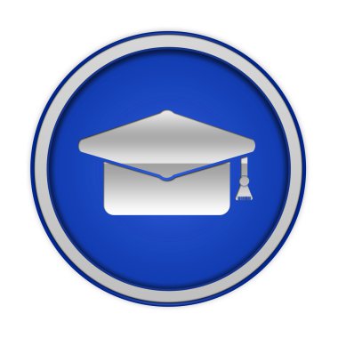 Mezuniyet dairesel simgesi beyaz arka plan üzerinde