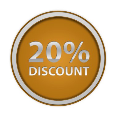% 20'si dairesel simgesi beyaz arka plan üzerinde indirim