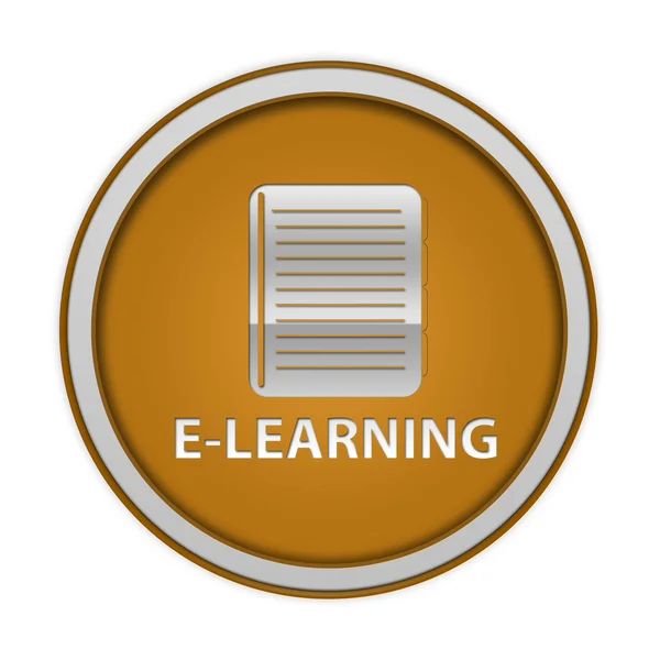 E-öğrenme dairesel simgesi beyaz arka plan üzerinde — Stok fotoğraf