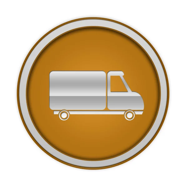 Beyaz arka plan üzerinde kamyon dairesel simgesi — Stok fotoğraf