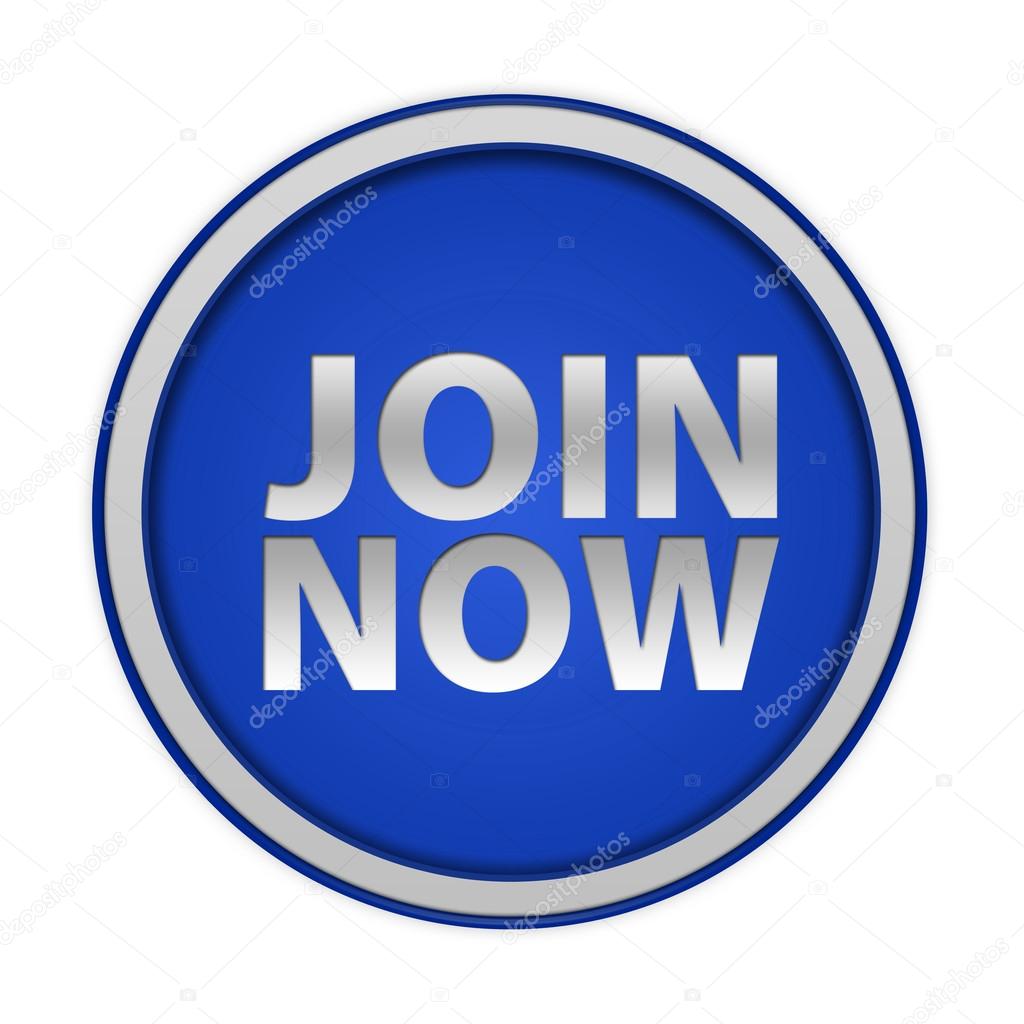 Join now circular icon on white background