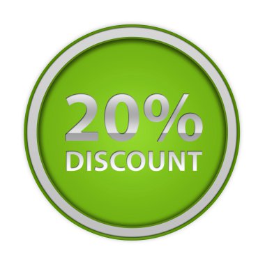 % 20'si dairesel simgesi beyaz arka plan üzerinde indirim